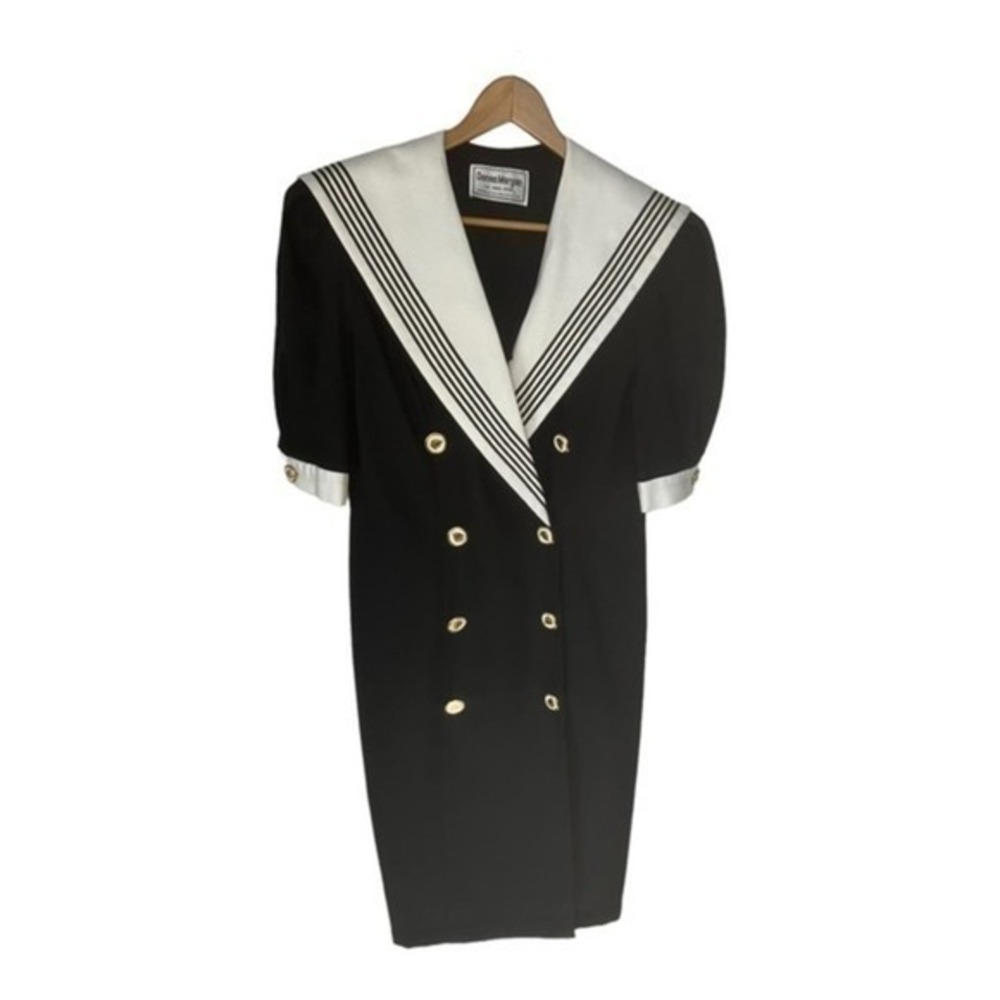 Donna Morgan Vintage Black Double Breasted‎ Sailor Nautical Cape Collar Dress 16